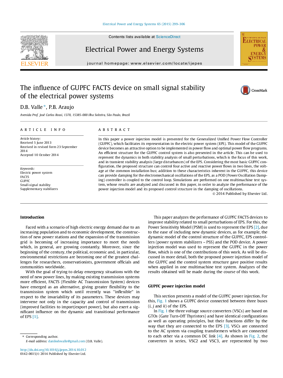 The influence of GUPFC FACTS device on small signal stability of the electrical power systems