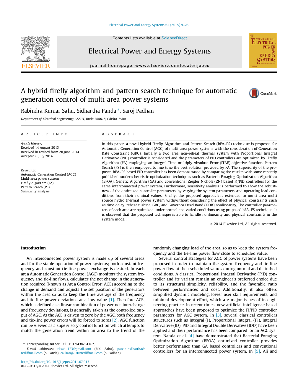 یک الگوریتم ترکیبی کره ای و تکنیک جستجوی الگوریتم برای کنترل تولید خودکار سیستم های چند منطقه ای 