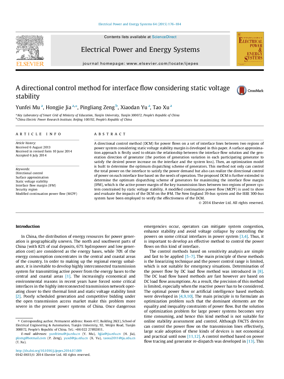 A directional control method for interface flow considering static voltage stability