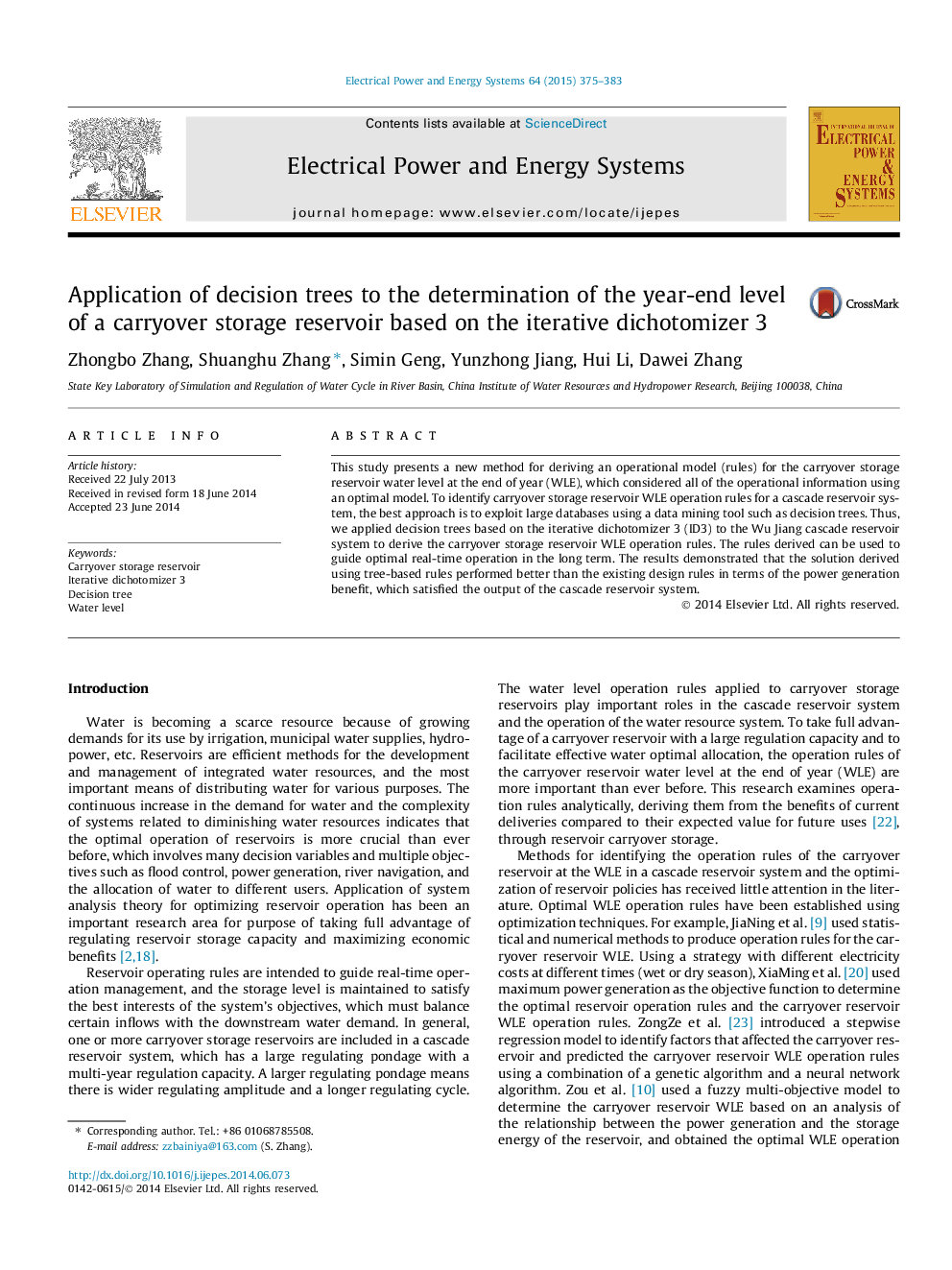 Application of decision trees to the determination of the year-end level of a carryover storage reservoir based on the iterative dichotomizer 3