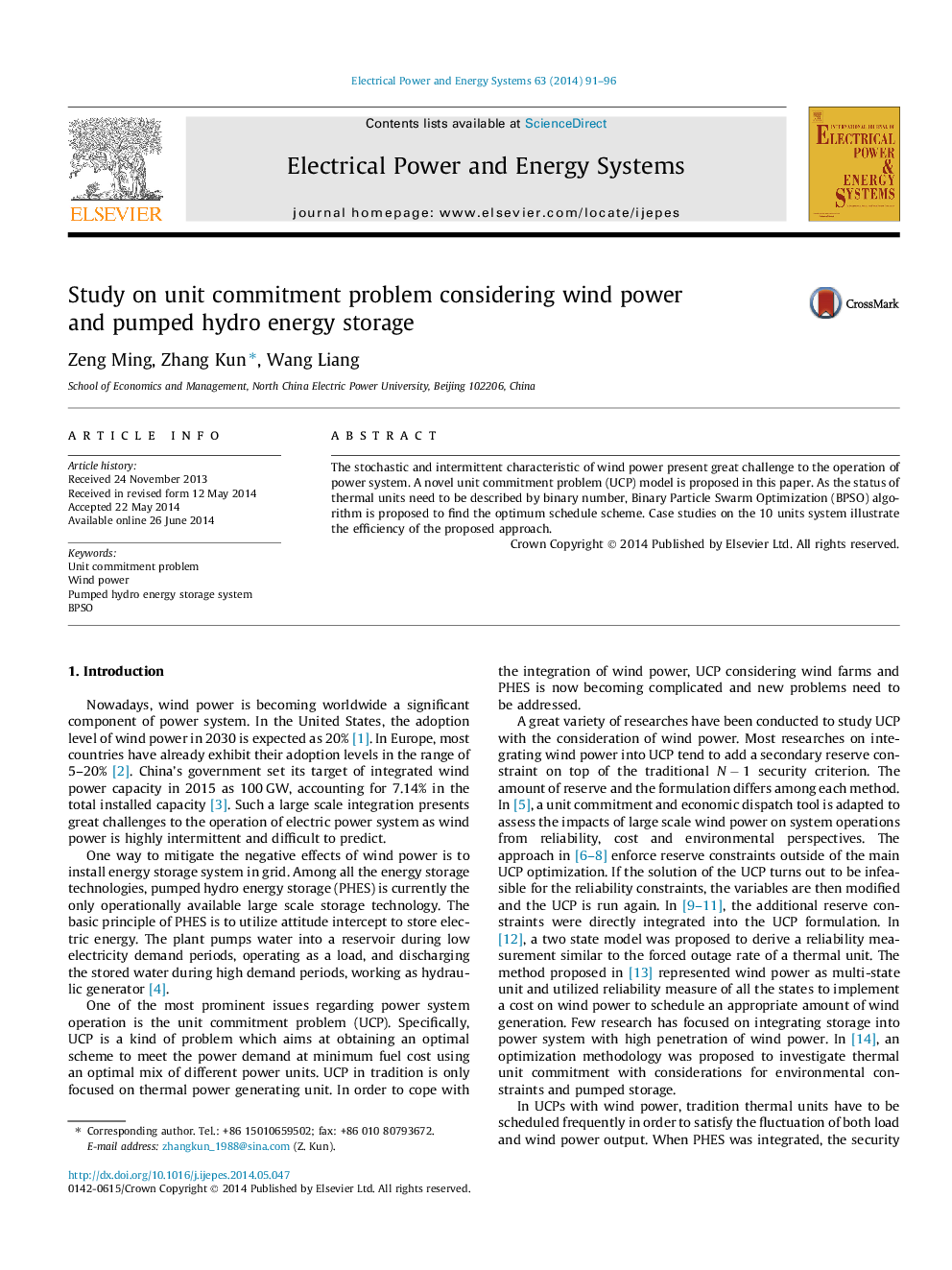 Study on unit commitment problem considering wind power and pumped hydro energy storage