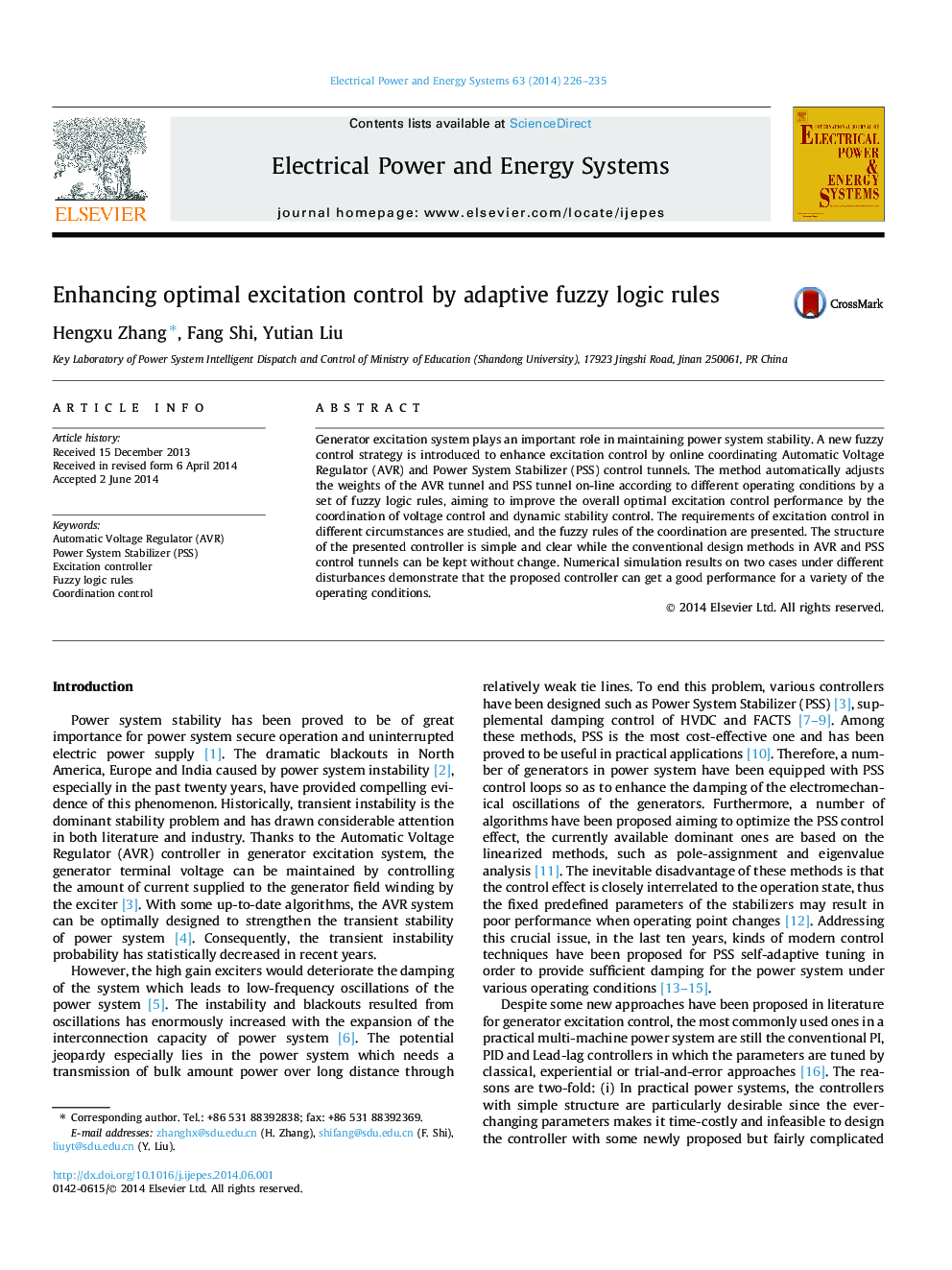 Enhancing optimal excitation control by adaptive fuzzy logic rules