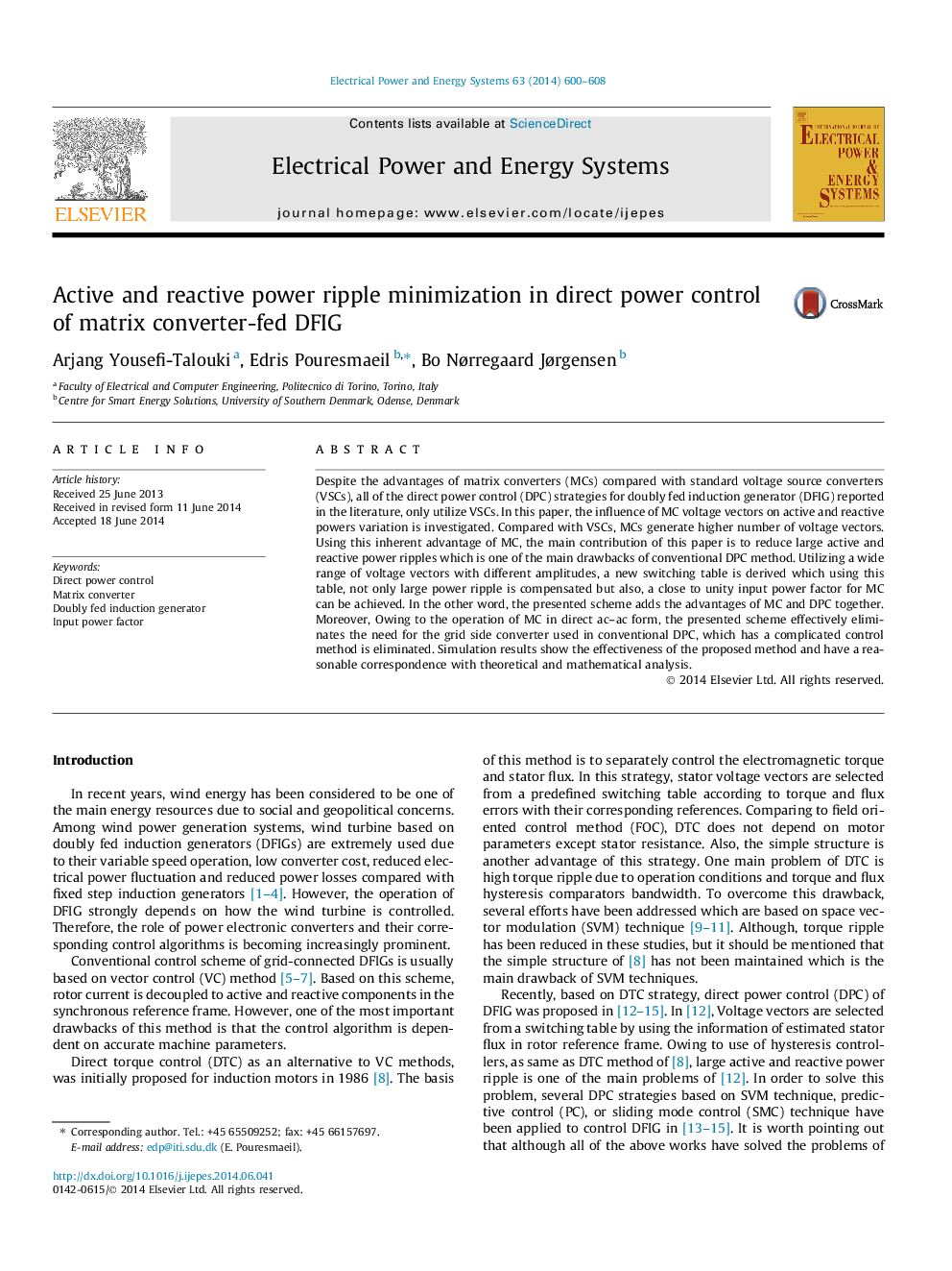 Active and reactive power ripple minimization in direct power control of matrix converter-fed DFIG