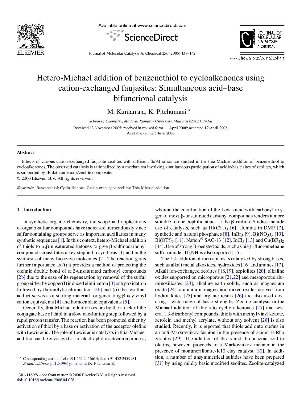 Hetero-Michael addition of benzenethiol to cycloalkenones using cation-exchanged faujasites: Simultaneous acid-base bifunctional catalysis