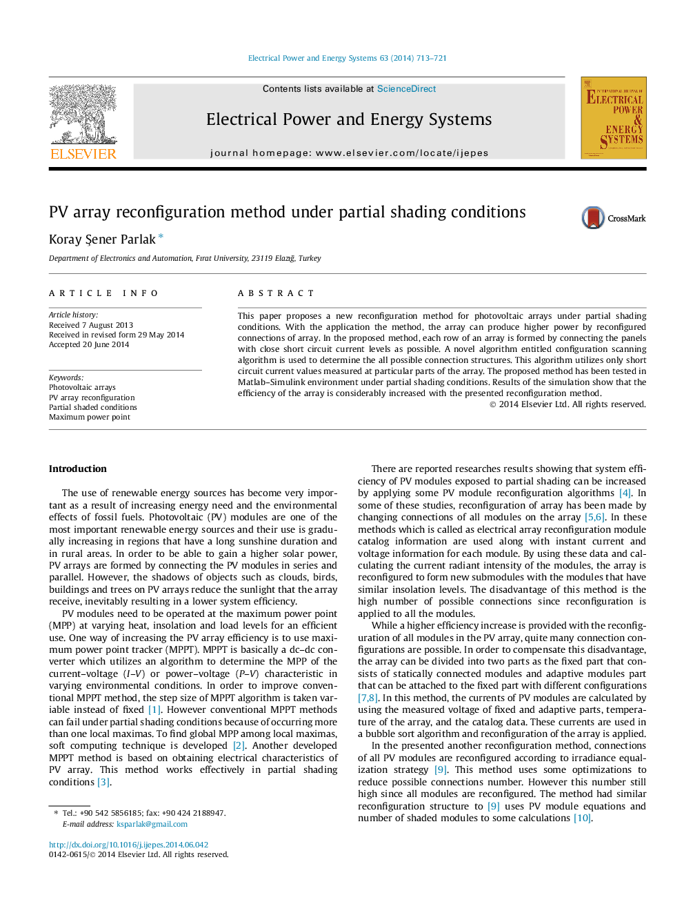 PV array reconfiguration method under partial shading conditions