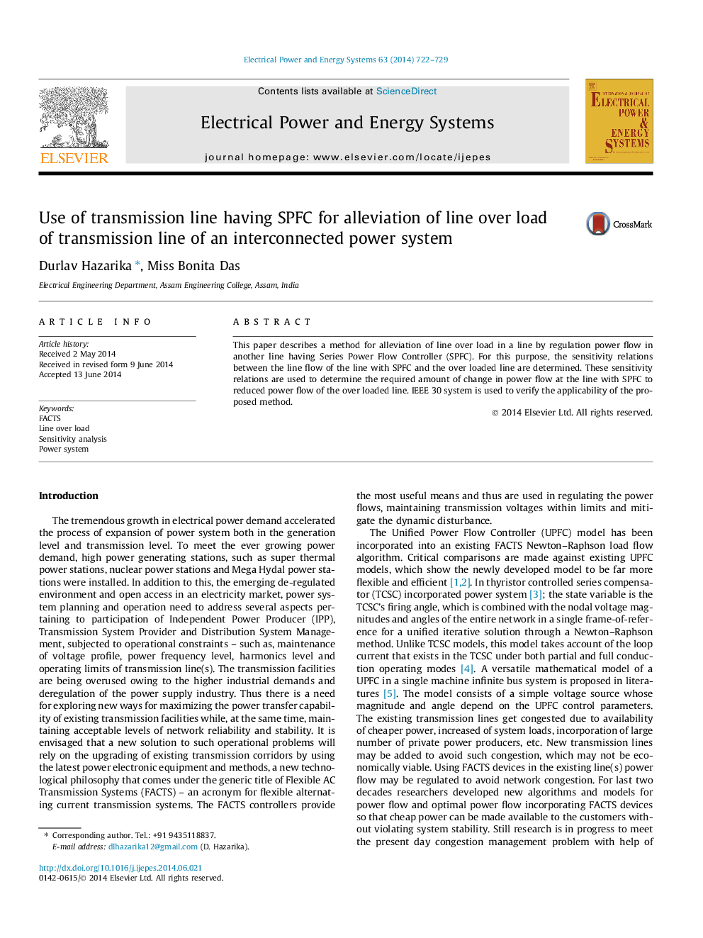 Use of transmission line having SPFC for alleviation of line over load of transmission line of an interconnected power system