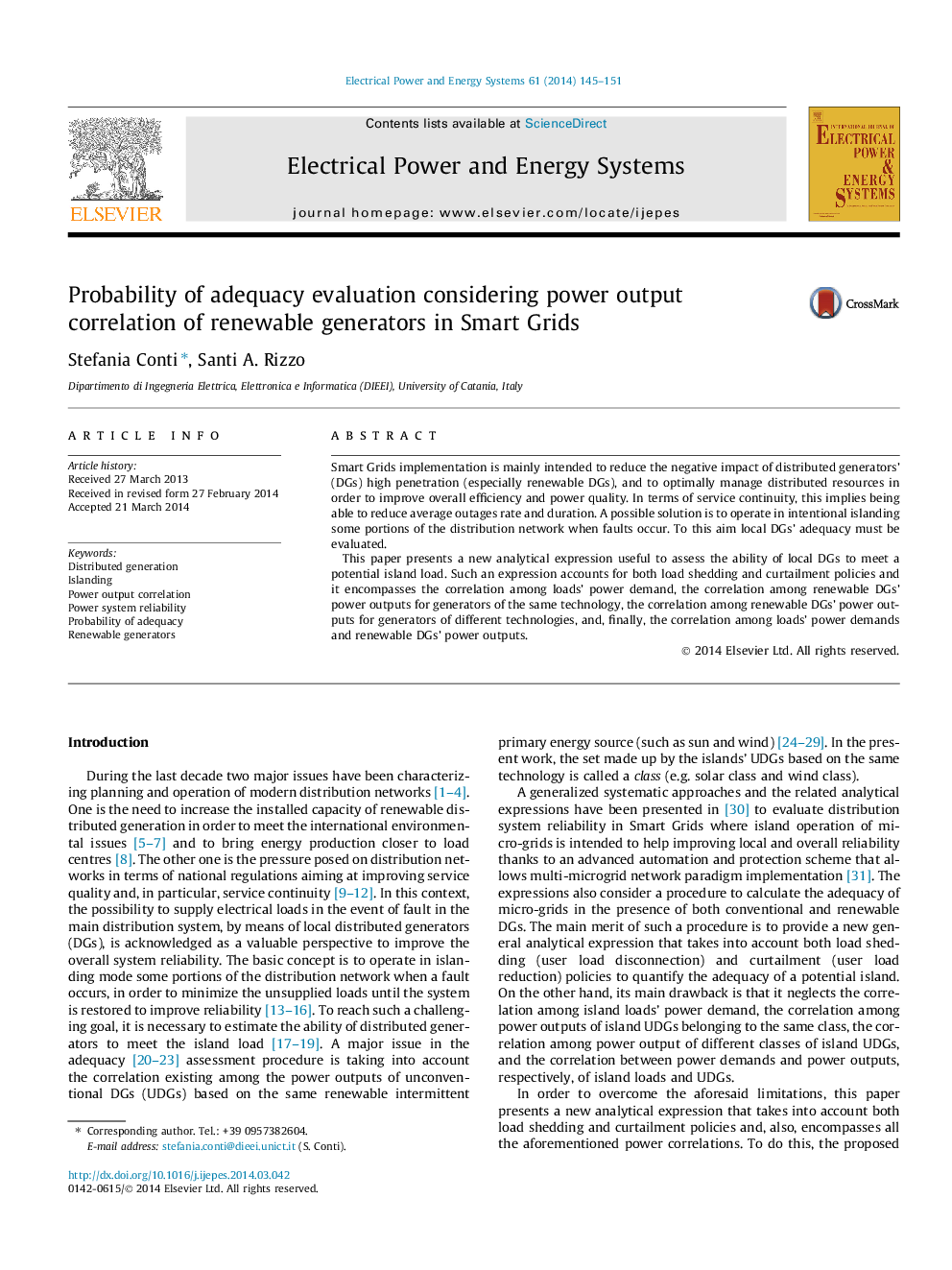 Probability of adequacy evaluation considering power output correlation of renewable generators in Smart Grids