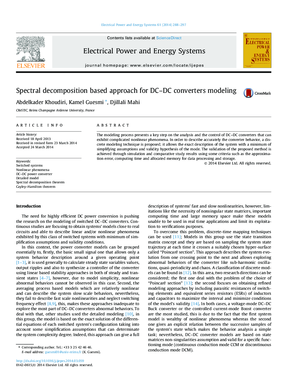عکس صفحه اول مقاله: Spectral decomposition based approach for DC-DC converters modeling Spectral decomposition based approach for DC-DC converters modeling