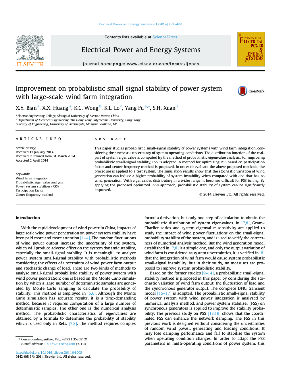 Improvement on probabilistic small-signal stability of power system with large-scale wind farm integration