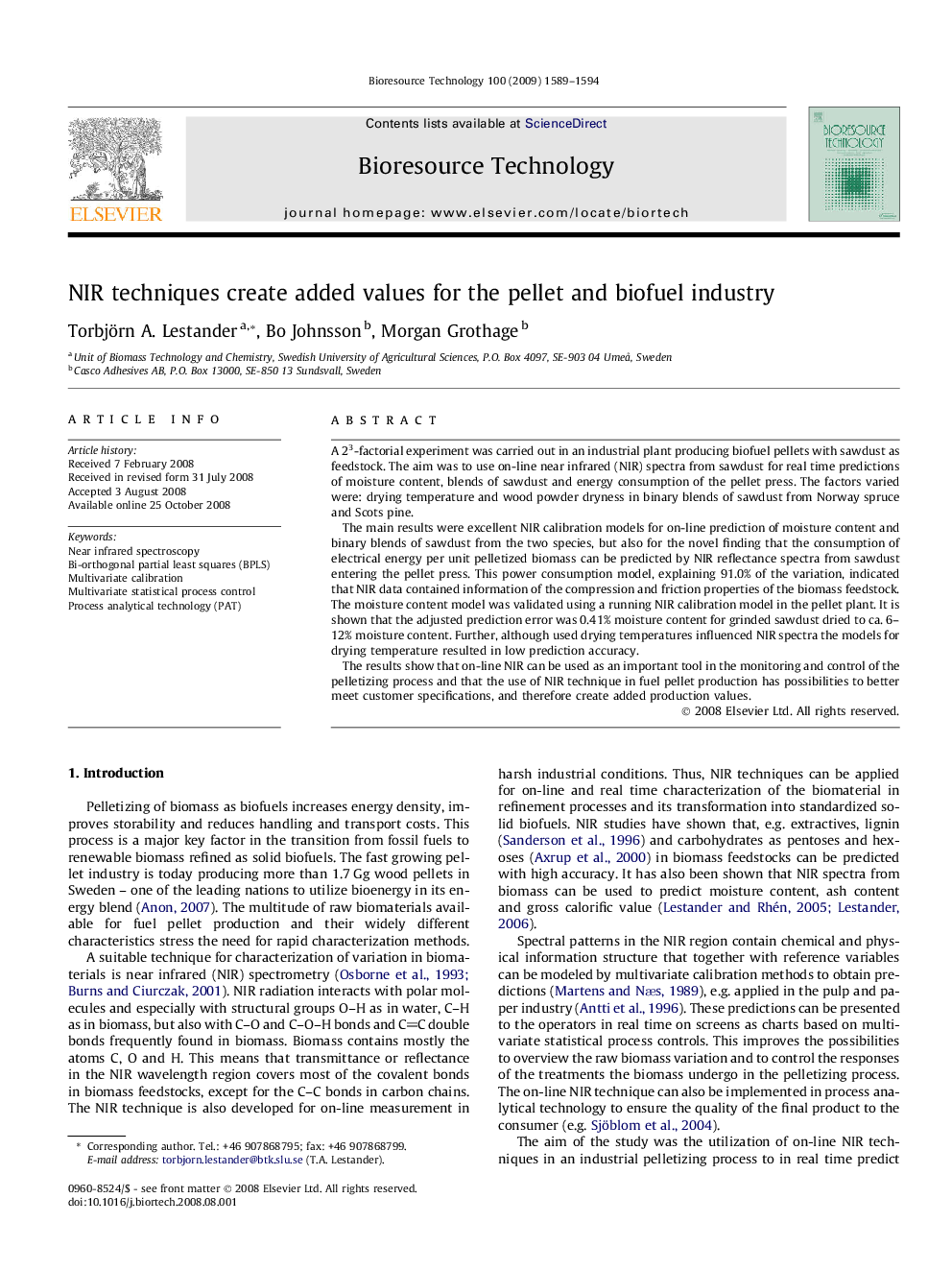 NIR techniques create added values for the pellet and biofuel industry