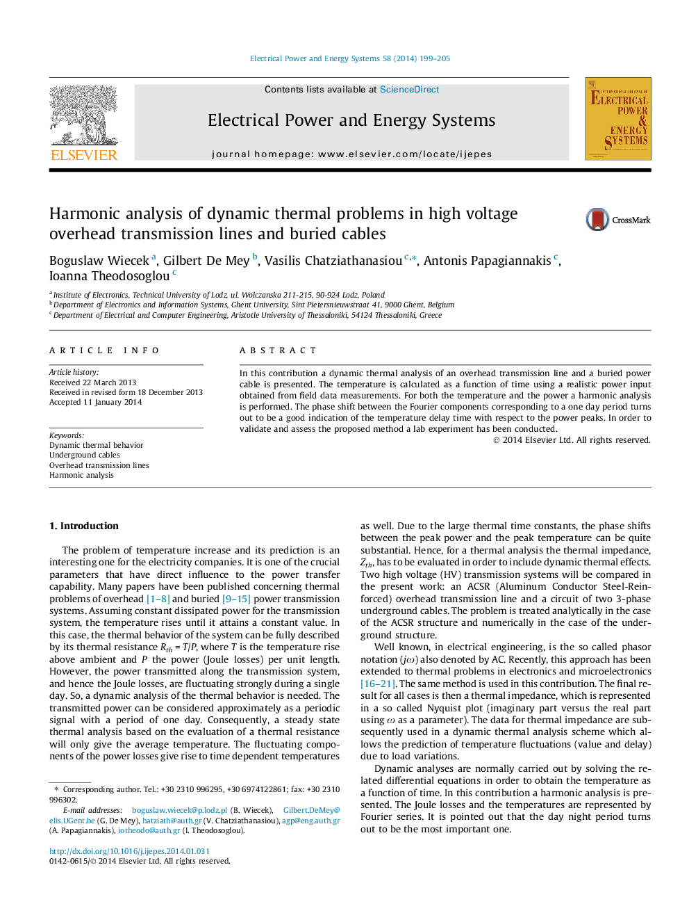 Harmonic analysis of dynamic thermal problems in high voltage overhead transmission lines and buried cables