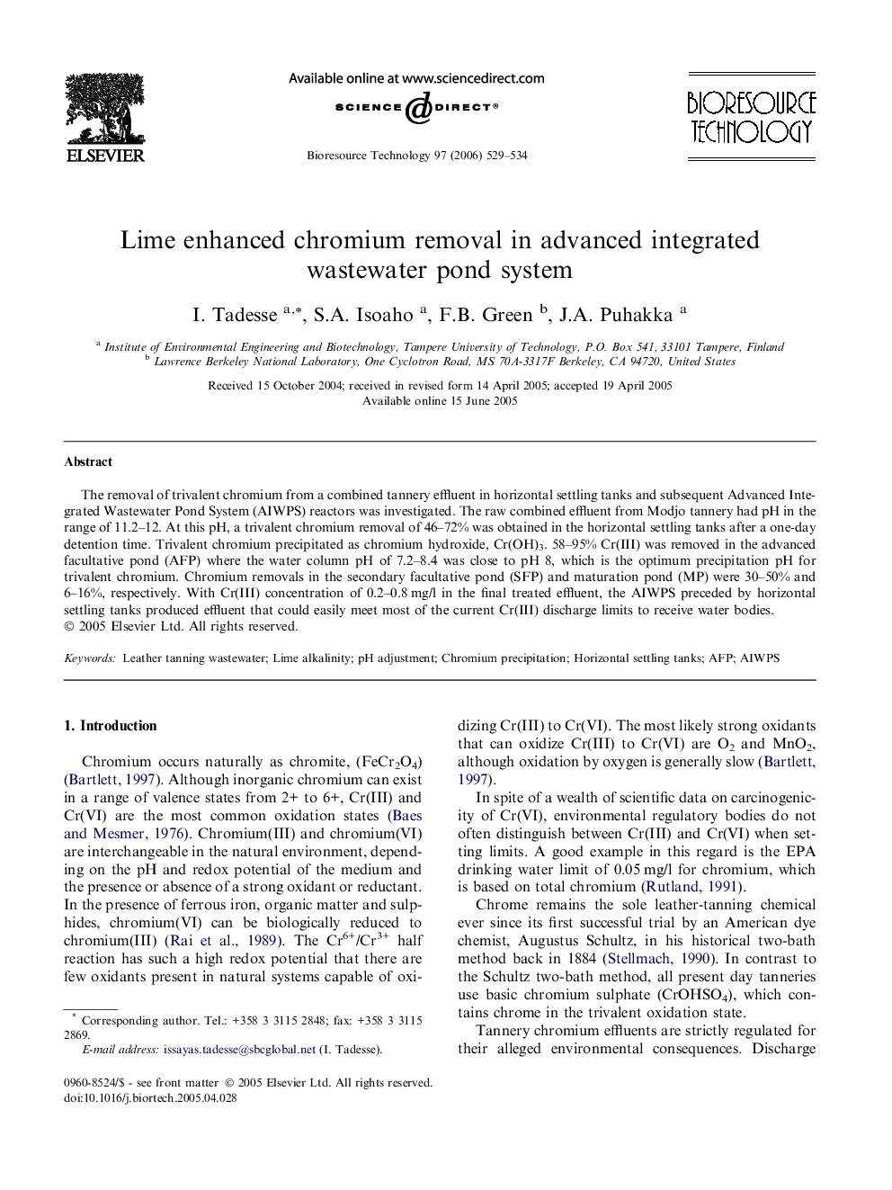 Lime enhanced chromium removal in advanced integrated wastewater pond system