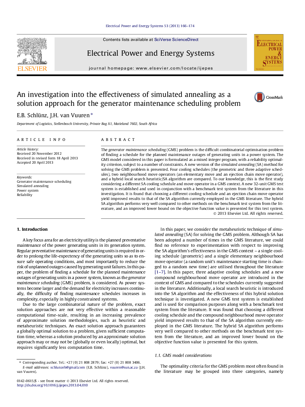 An investigation into the effectiveness of simulated annealing as a solution approach for the generator maintenance scheduling problem