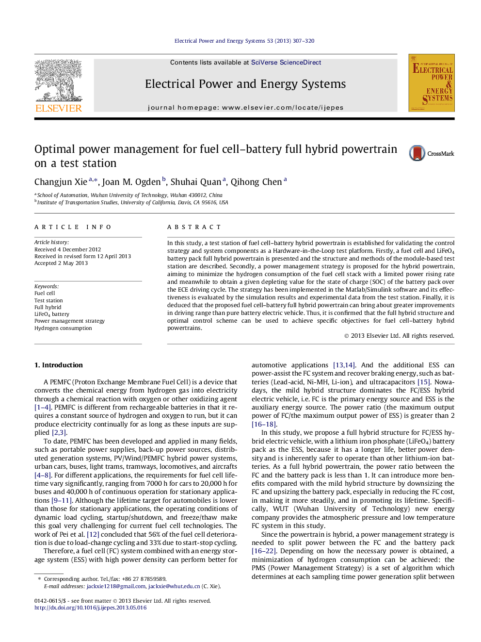 Optimal power management for fuel cell-battery full hybrid powertrain on a test station