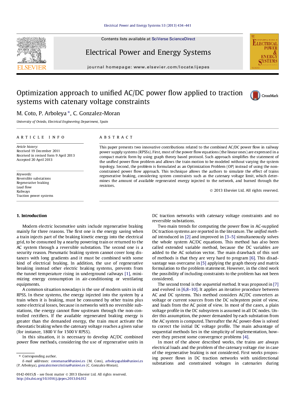 Optimization approach to unified AC/DC power flow applied to traction systems with catenary voltage constraints