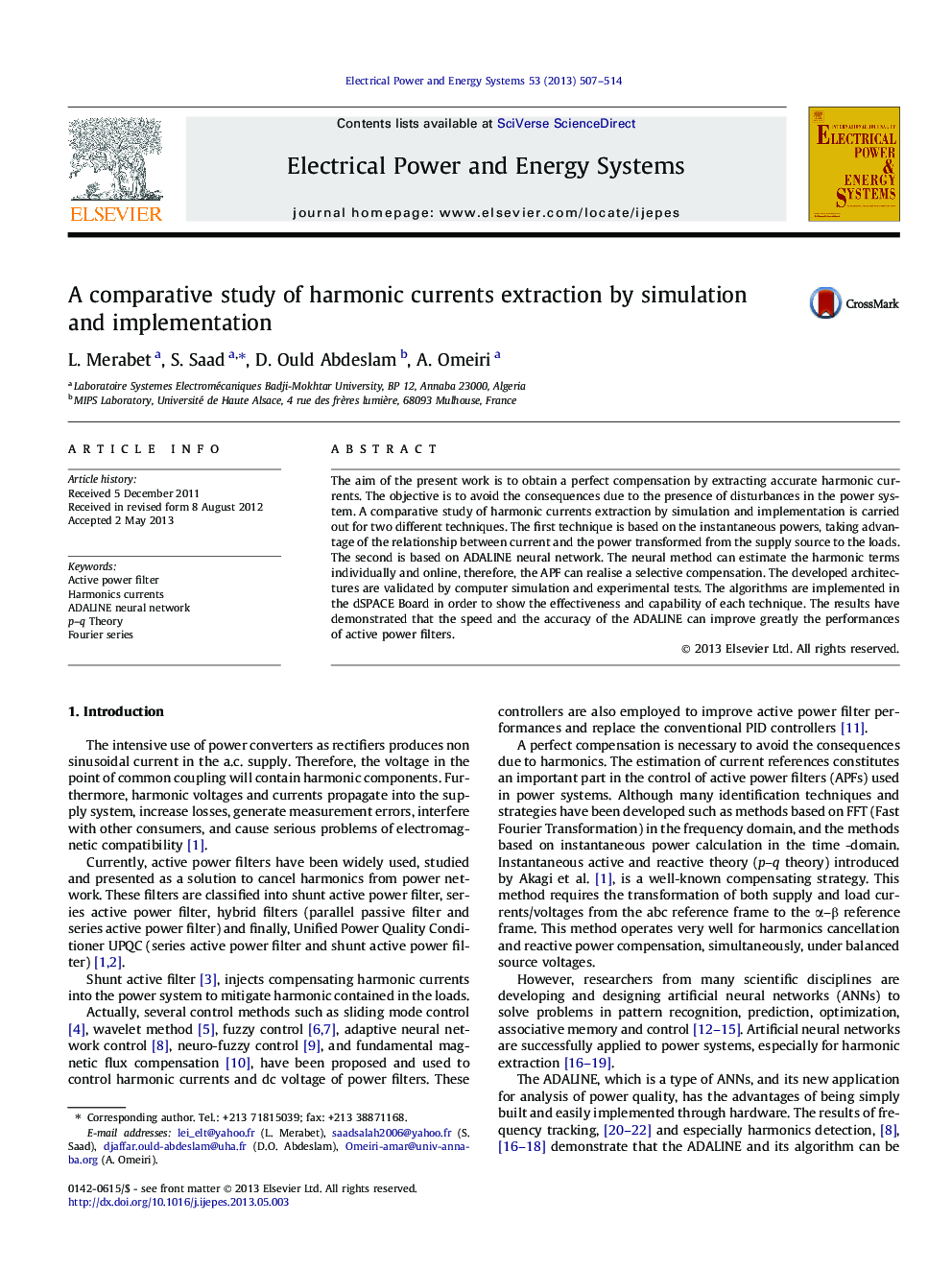 A comparative study of harmonic currents extraction by simulation and implementation