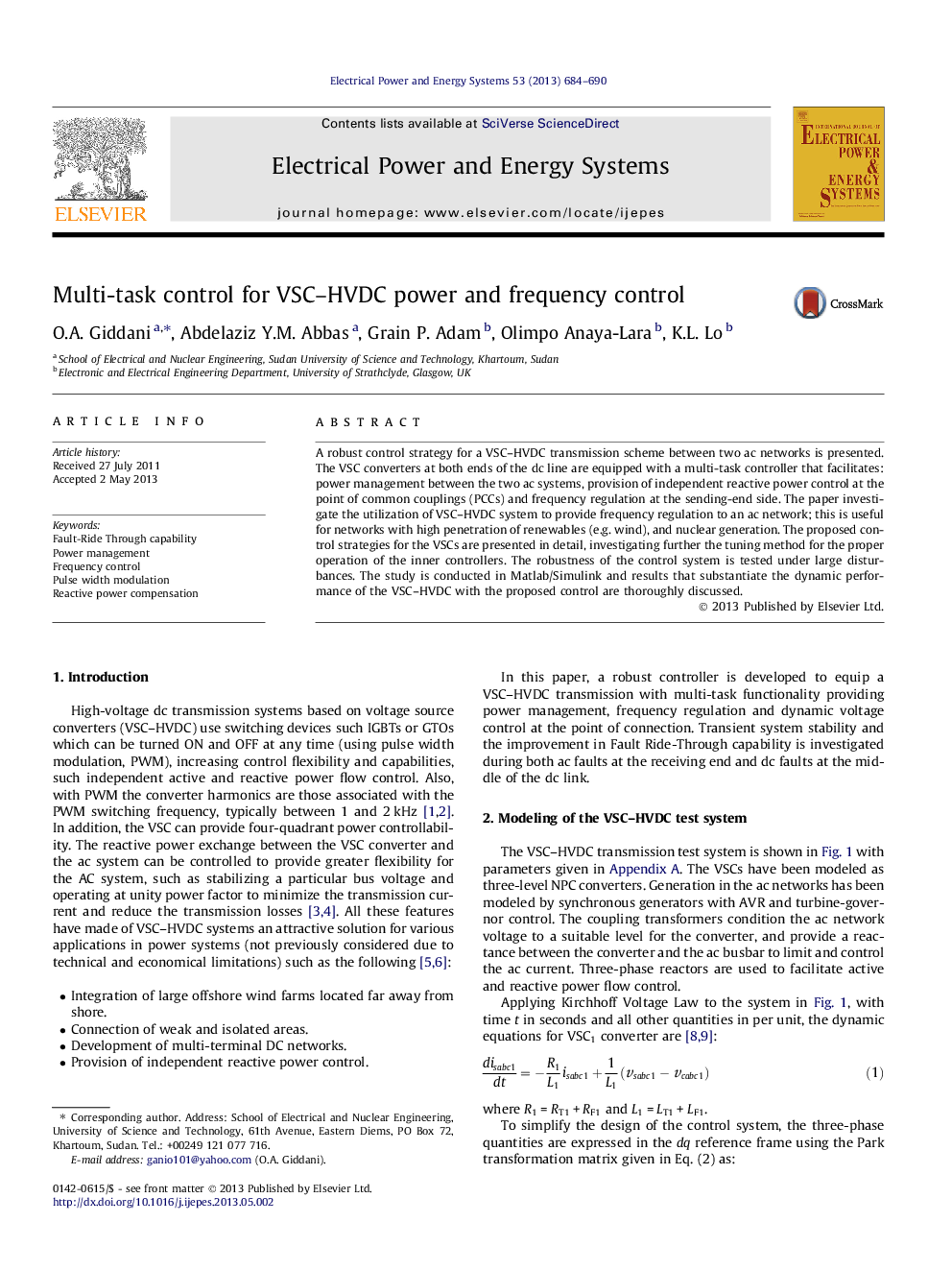 Multi-task control for VSC-HVDC power and frequency control