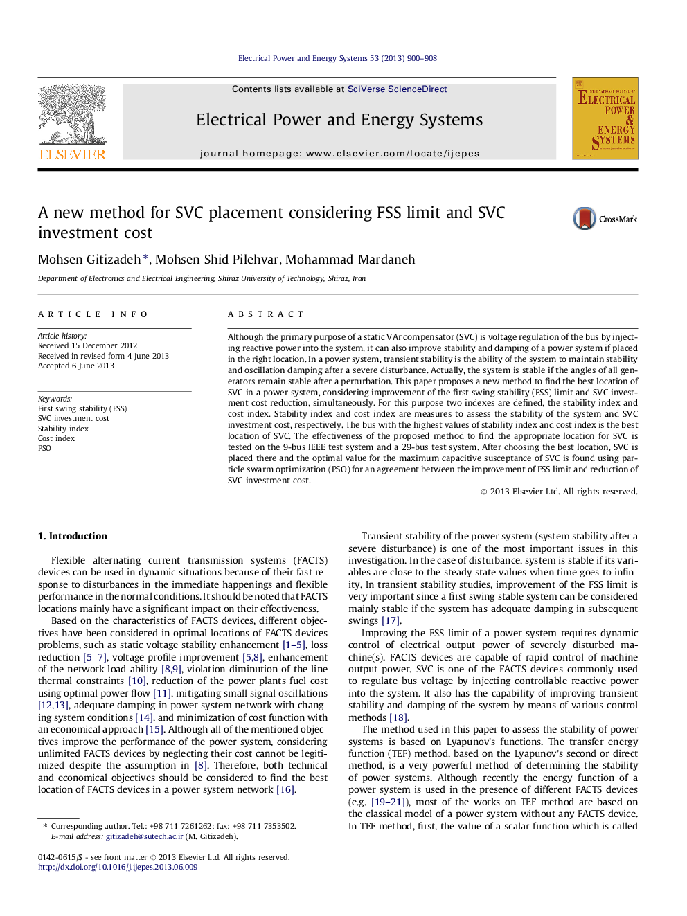 A new method for SVC placement considering FSS limit and SVC investment cost