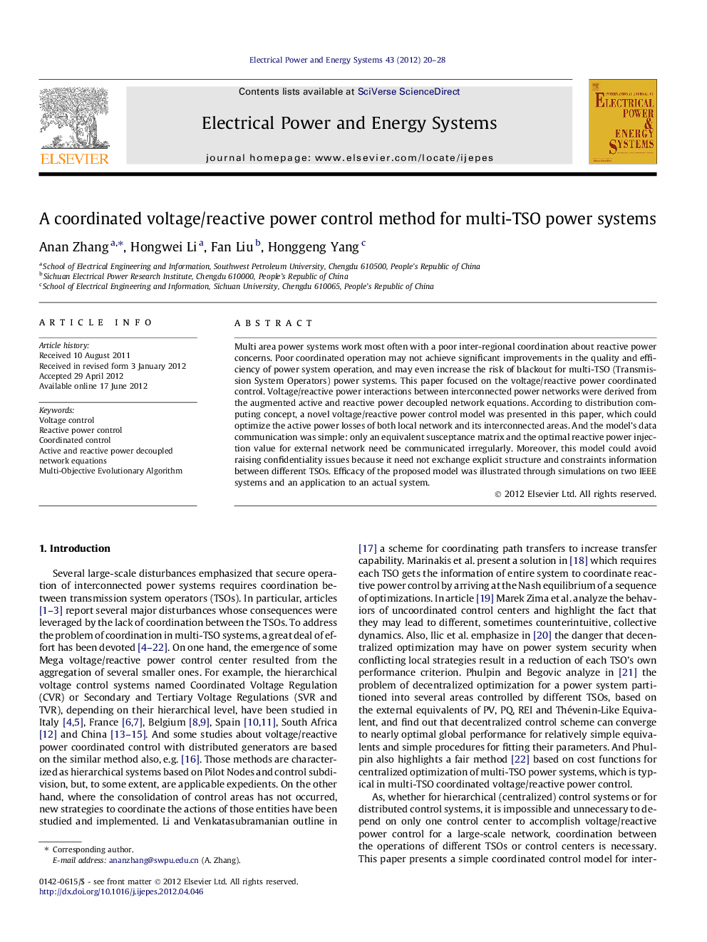 A coordinated voltage/reactive power control method for multi-TSO power systems