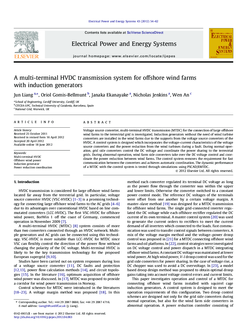 A multi-terminal HVDC transmission system for offshore wind farms with induction generators