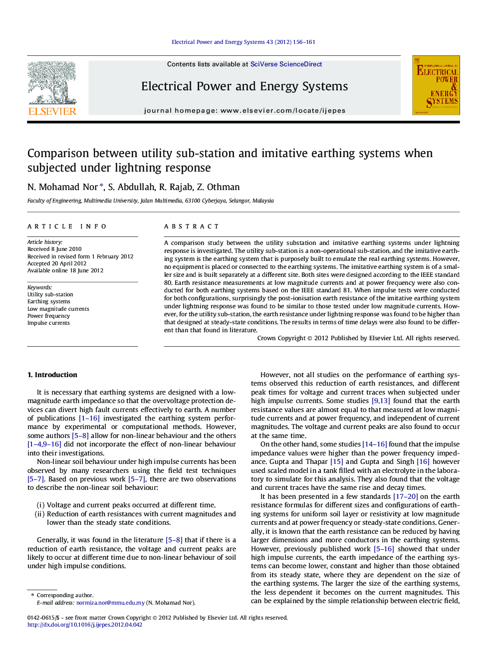 Comparison between utility sub-station and imitative earthing systems when subjected under lightning response