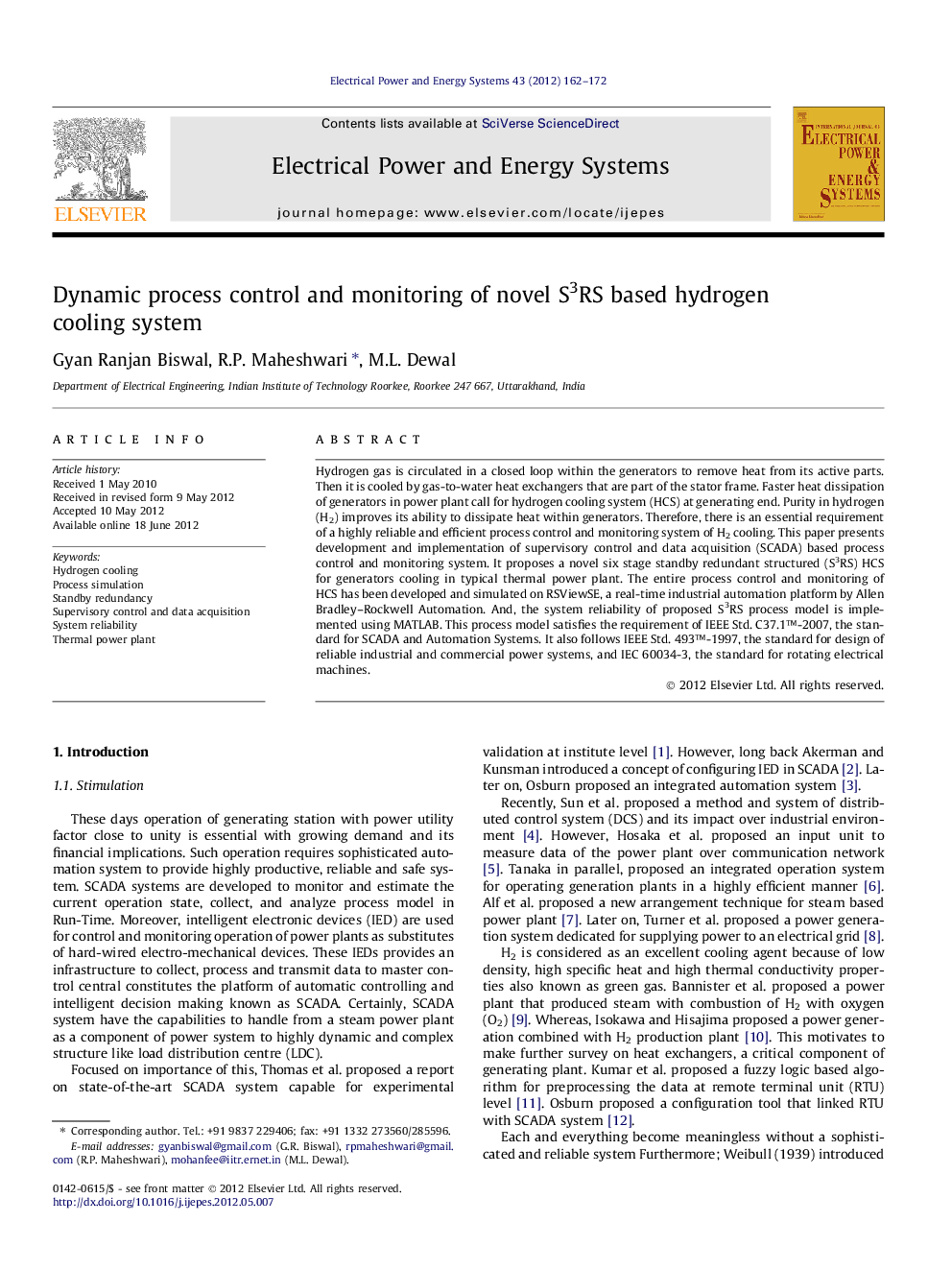 Dynamic process control and monitoring of novel S3RS based hydrogen cooling system