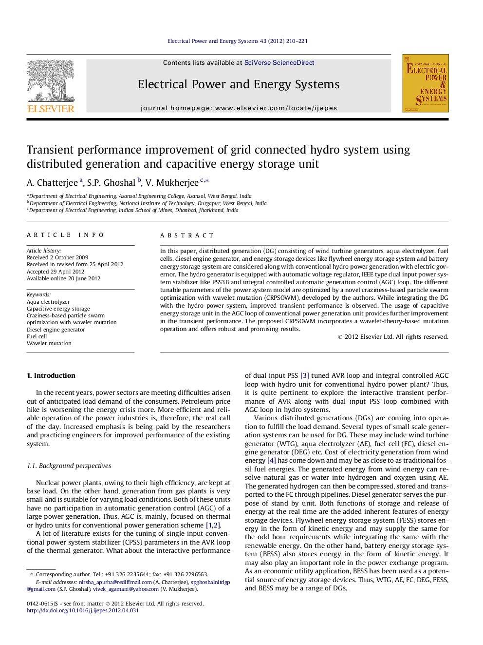 عکس صفحه اول مقاله: Transient performance improvement of grid connected hydro system using distributed generation and capacitive energy storage unit Transient performance improvement of grid connected hydro system using distributed generation and capacitive energy storage unit