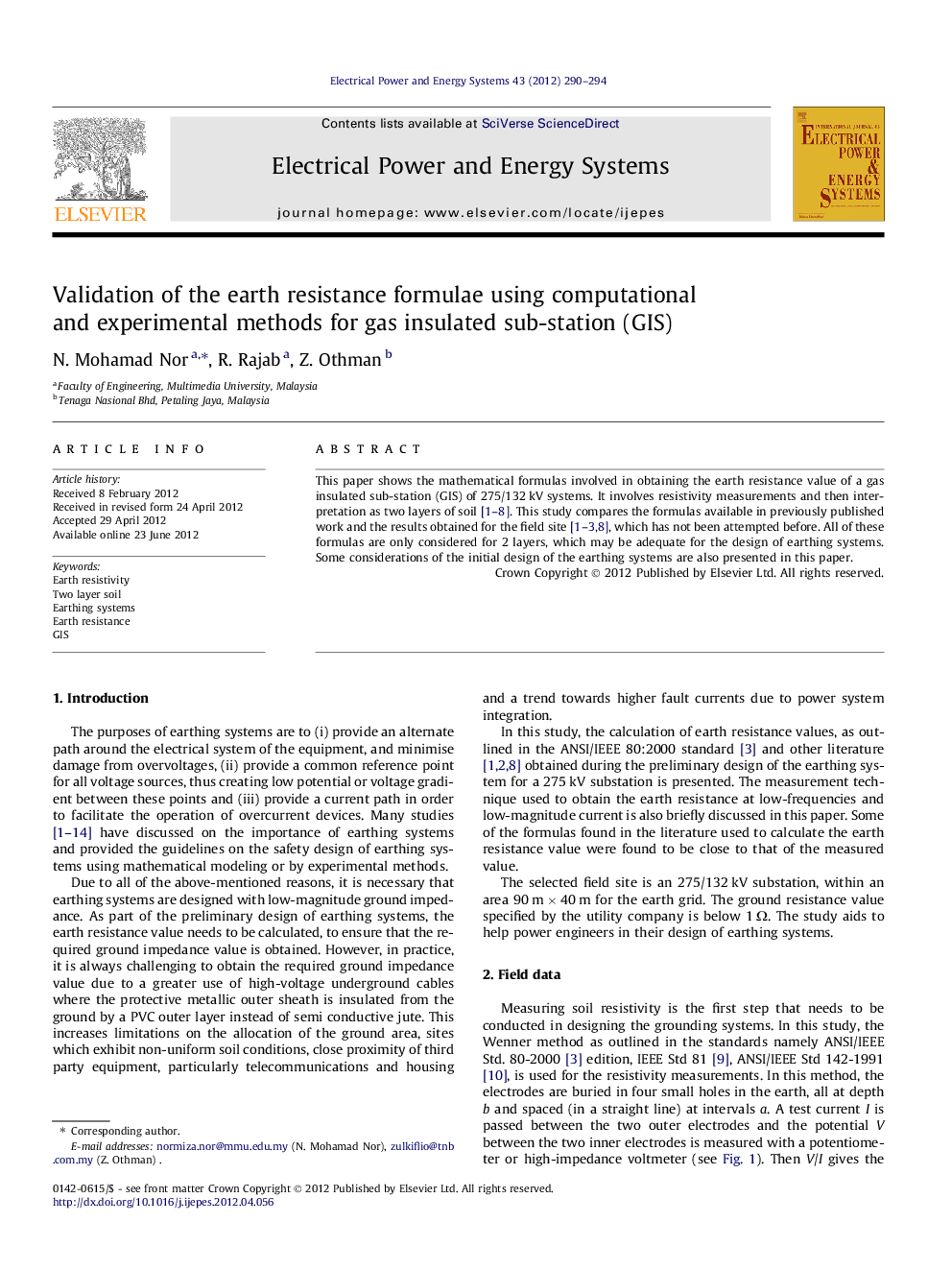 Validation of the earth resistance formulae using computational and experimental methods for gas insulated sub-station (GIS)