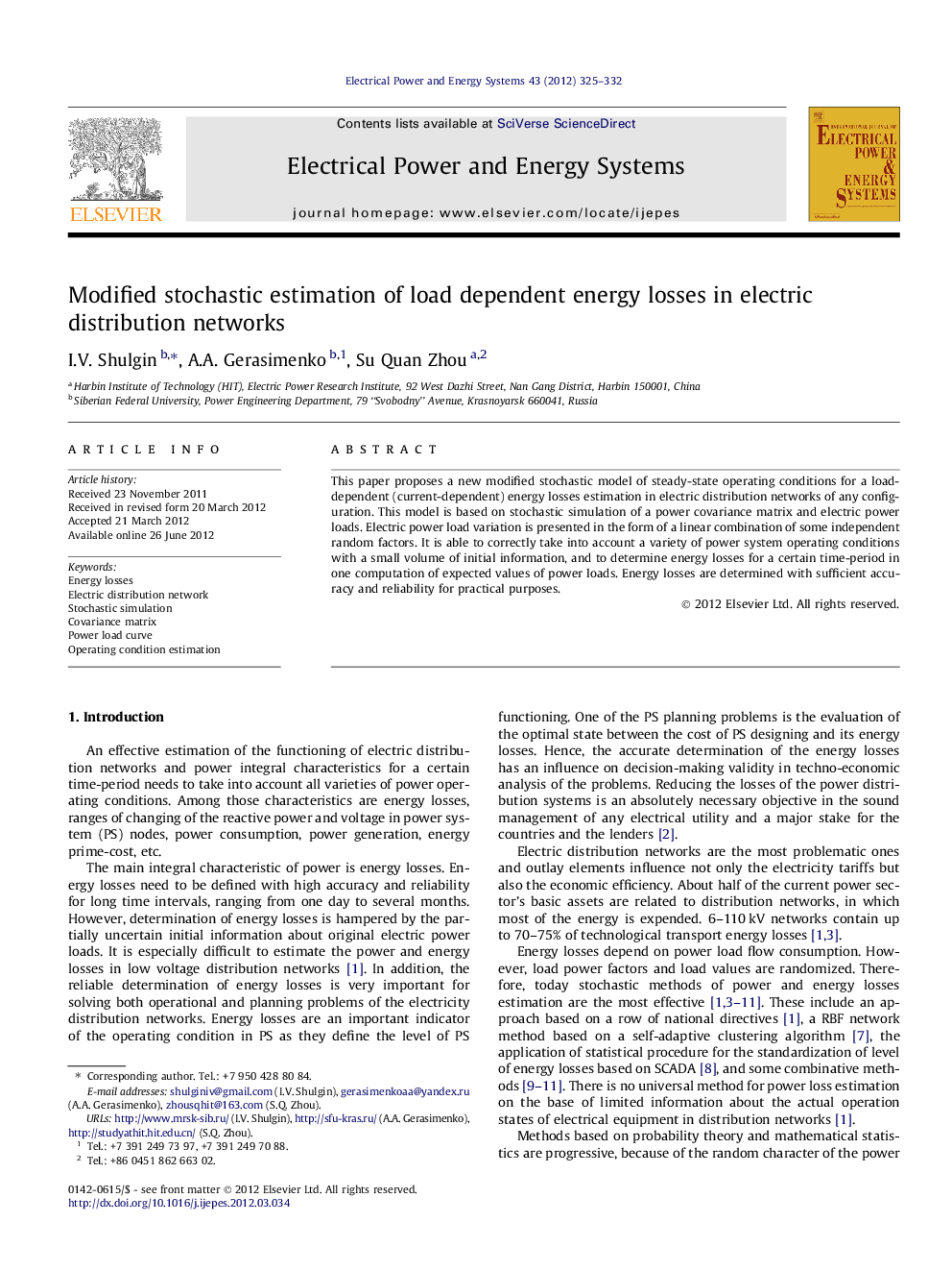 Modified stochastic estimation of load dependent energy losses in electric distribution networks