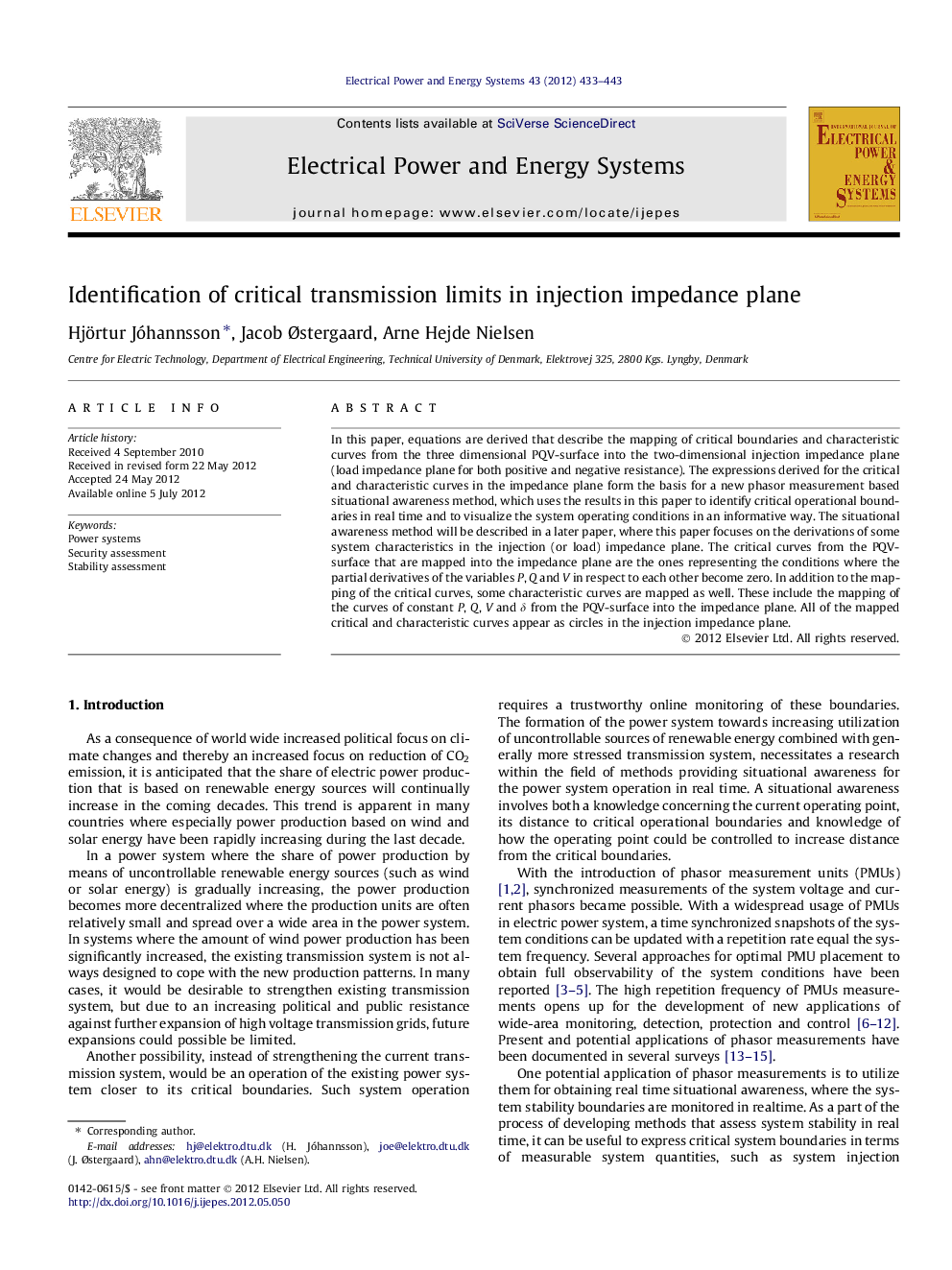 Identification of critical transmission limits in injection impedance plane