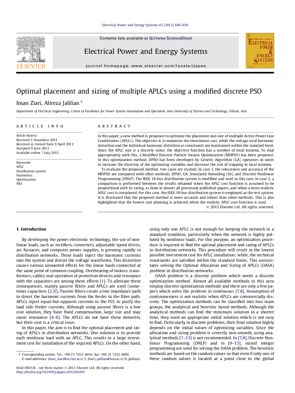 Optimal placement and sizing of multiple APLCs using a modified discrete PSO