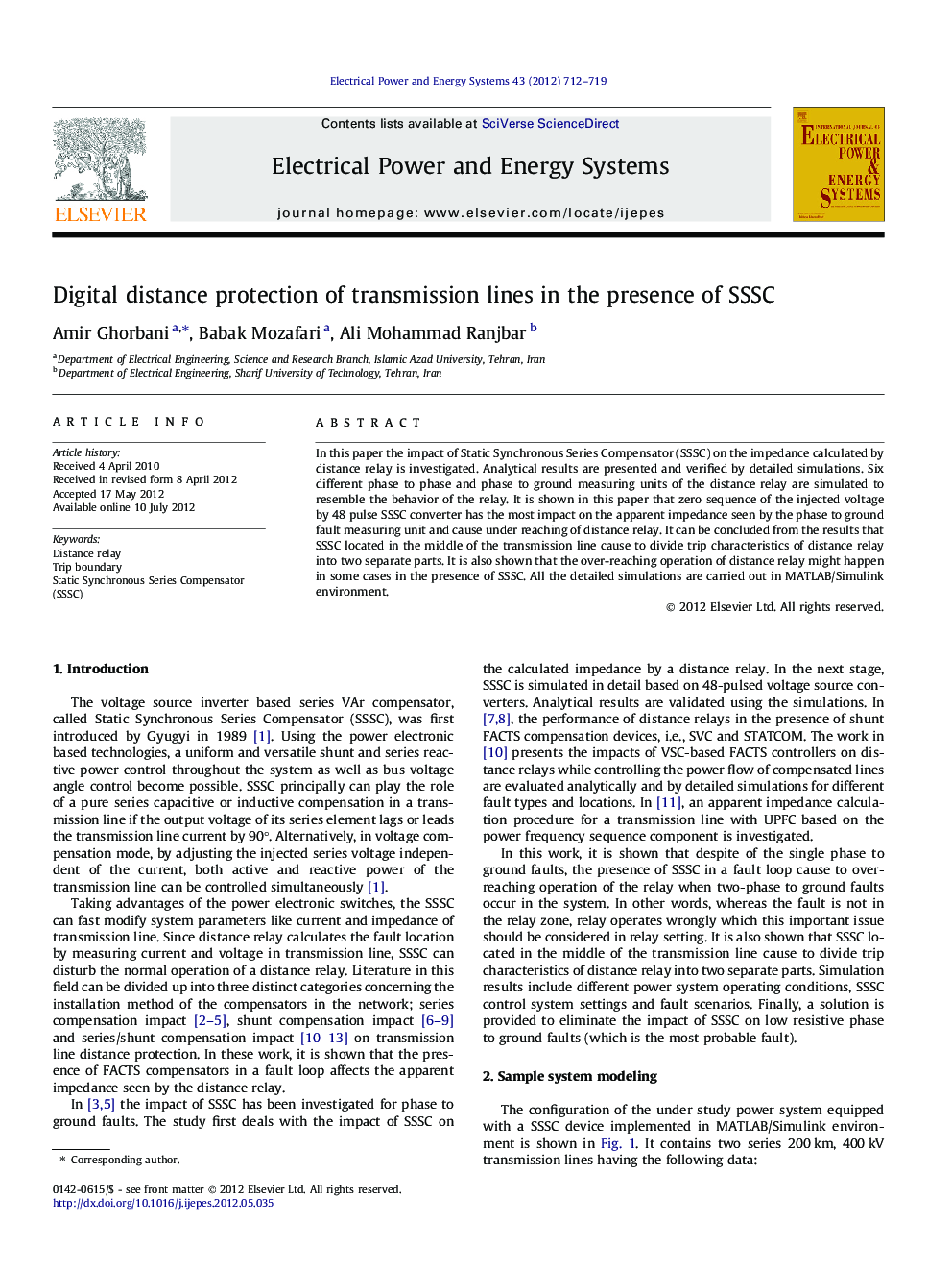 Digital distance protection of transmission lines in the presence of SSSC