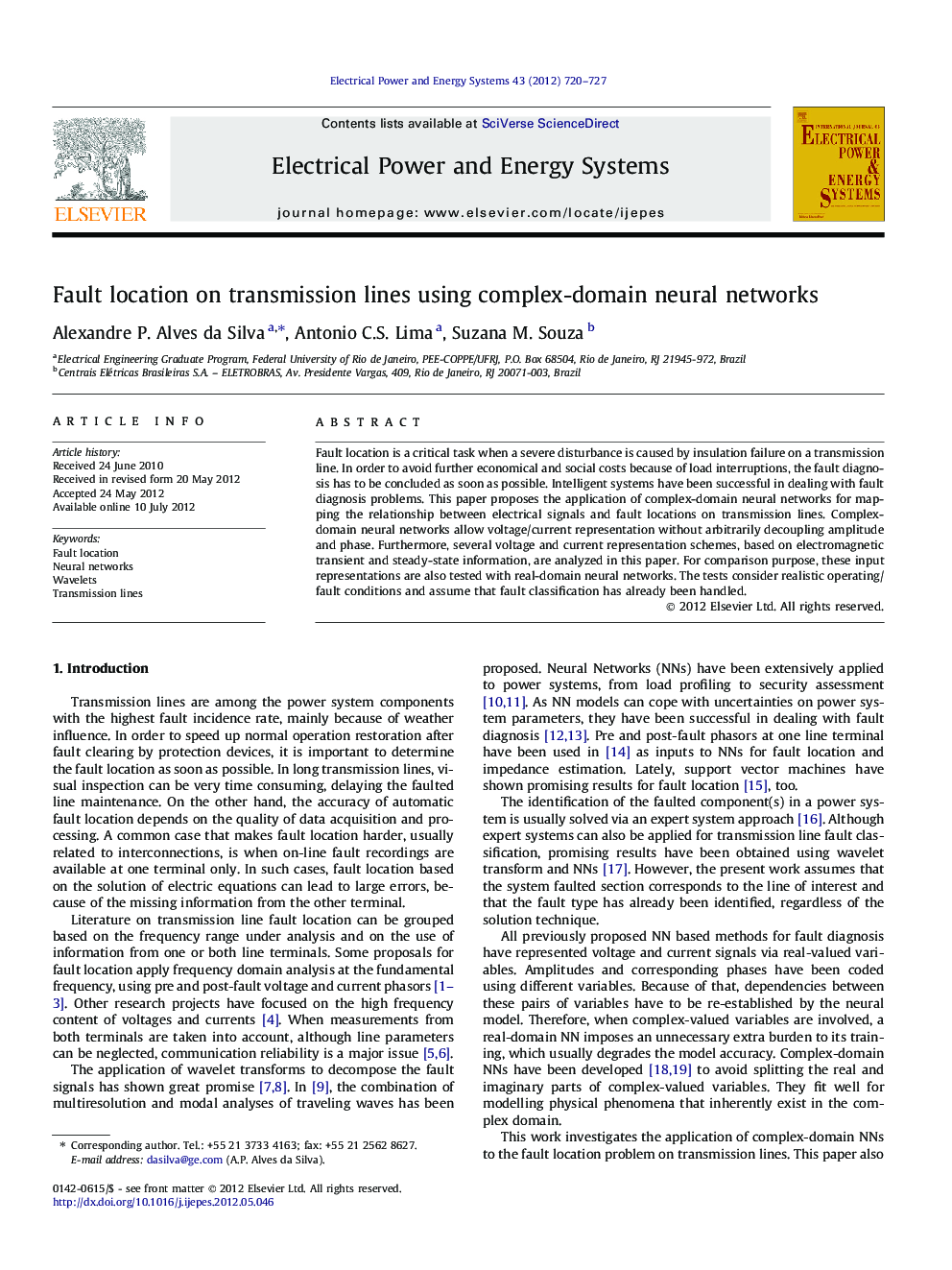 عکس صفحه اول مقاله: Fault location on transmission lines using complex-domain neural networks Fault location on transmission lines using complex-domain neural networks