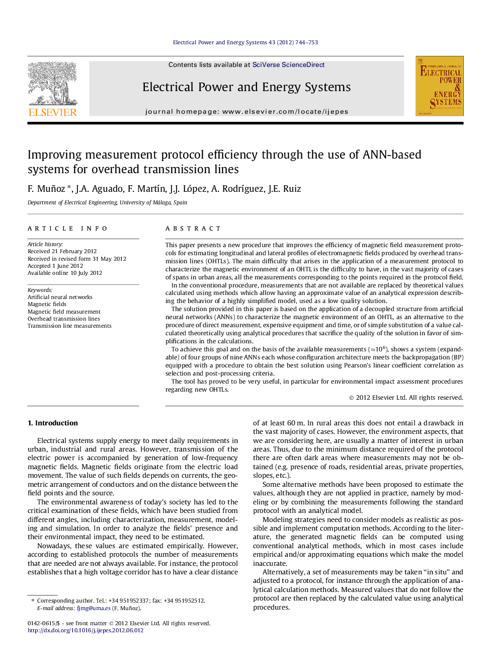 Improving measurement protocol efficiency through the use of ANN-based systems for overhead transmission lines