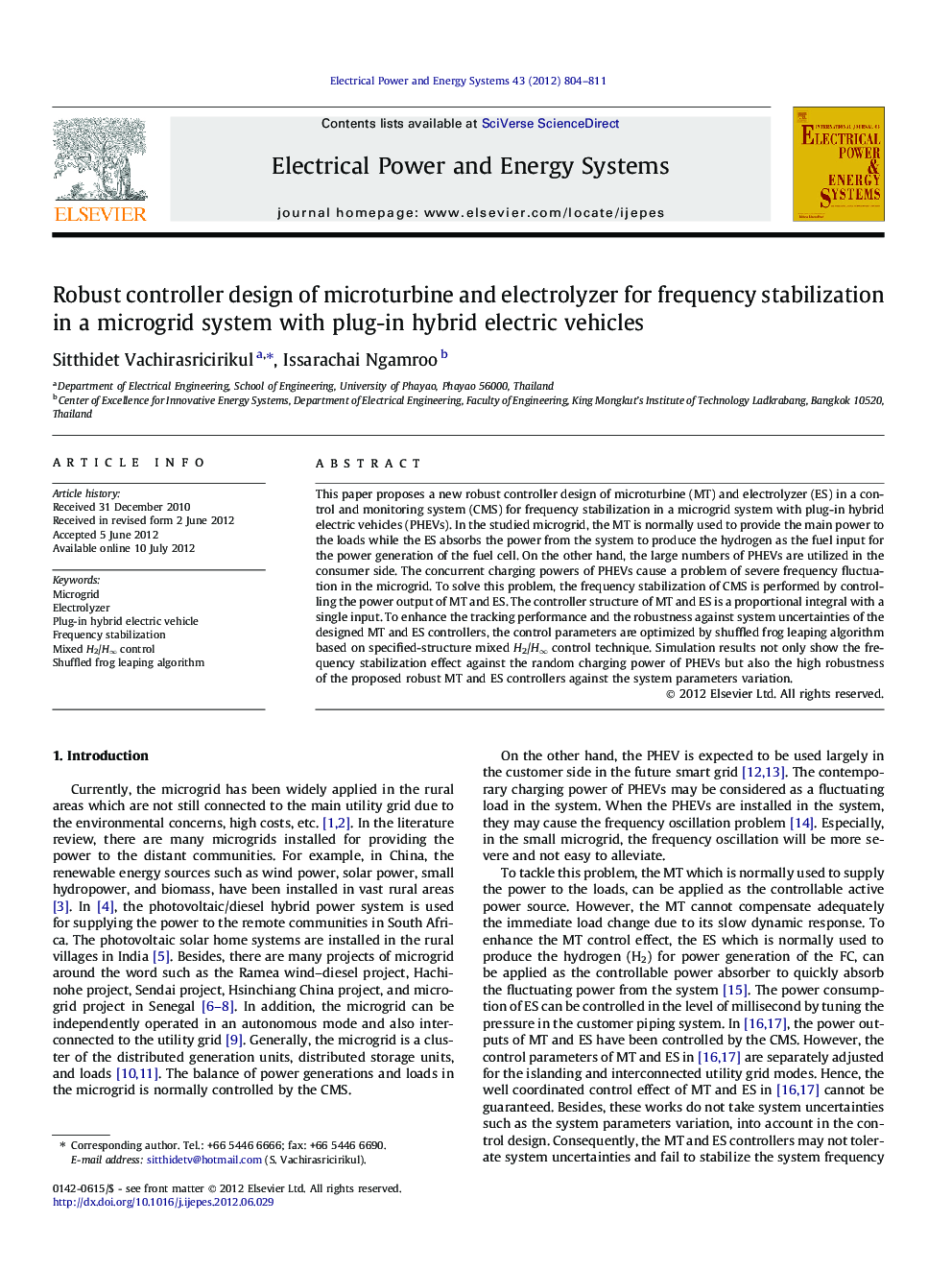 Robust controller design of microturbine and electrolyzer for frequency stabilization in a microgrid system with plug-in hybrid electric vehicles