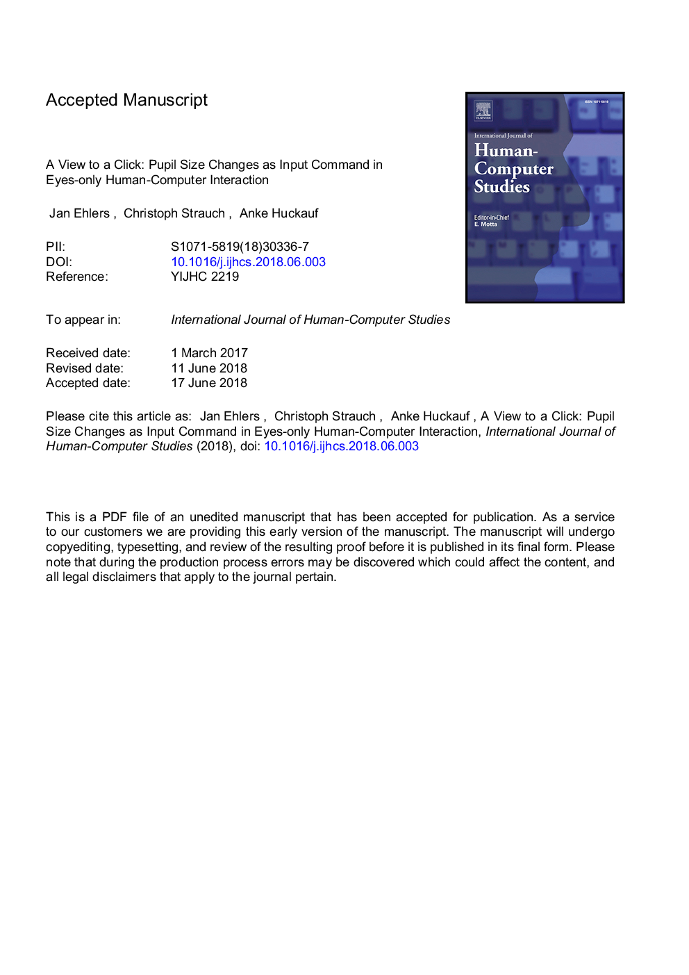 A view to a click: Pupil size changes as input command in eyes-only human-computer interaction