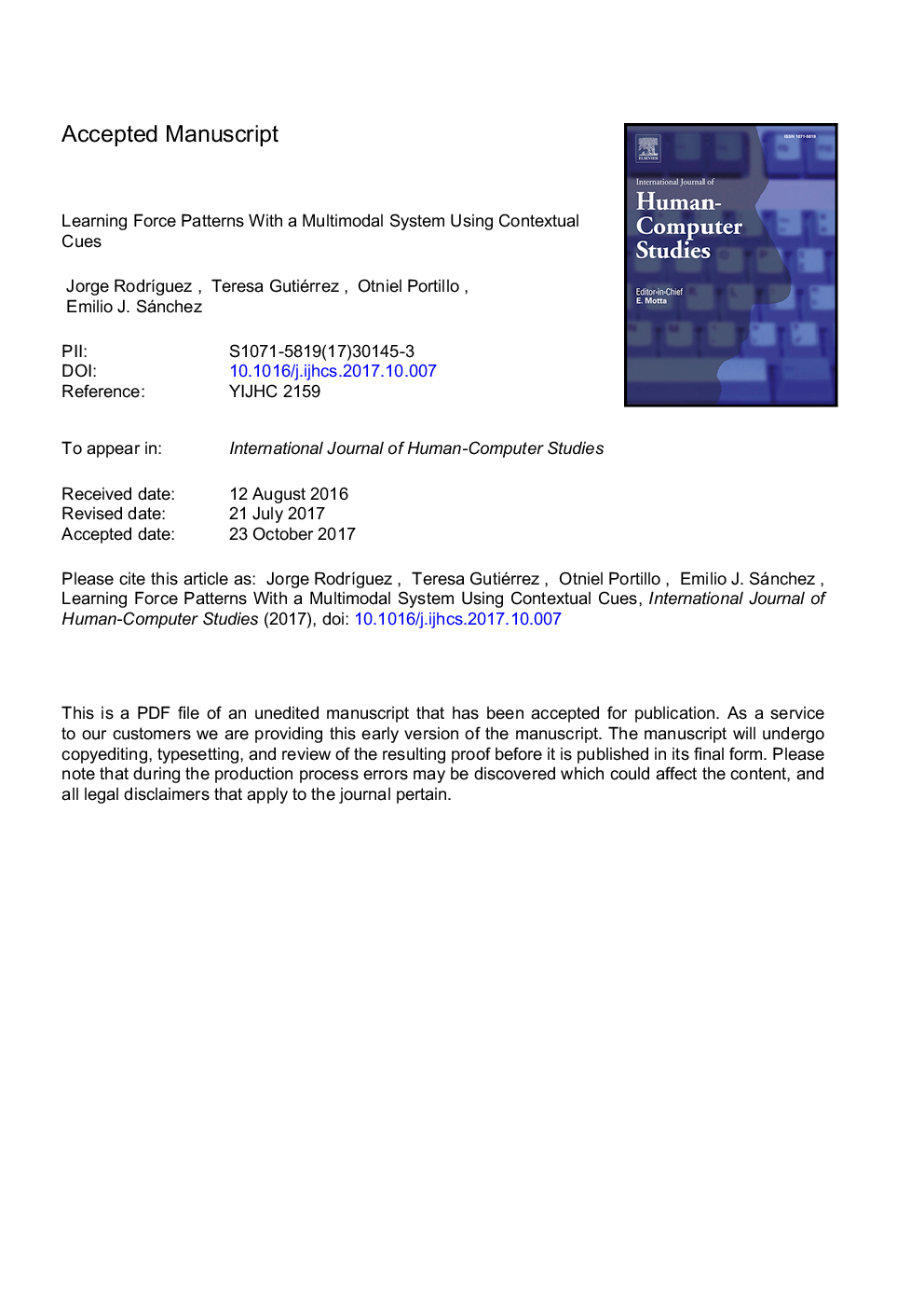 Learning force patterns with a multimodal system using contextual cues