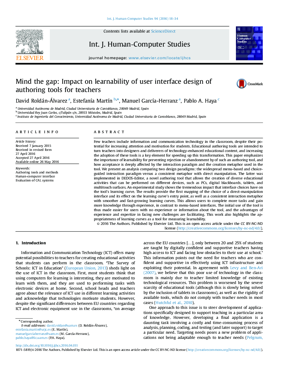 Mind the gap: Impact on learnability of user interface design of authoring tools for teachers