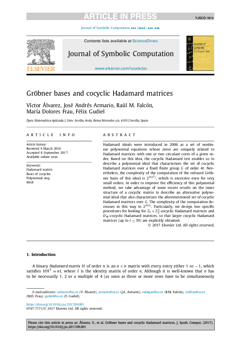 Gröbner bases and cocyclic Hadamard matrices