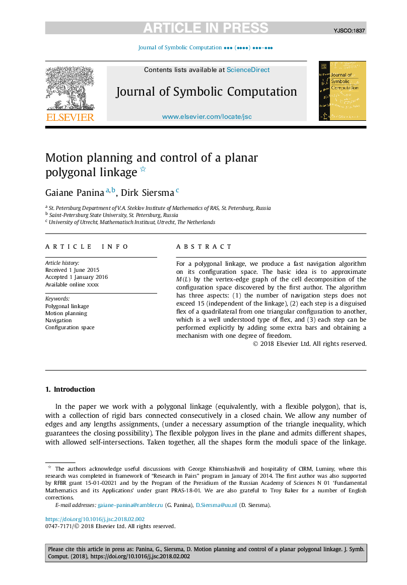 Motion planning and control of a planar polygonal linkage