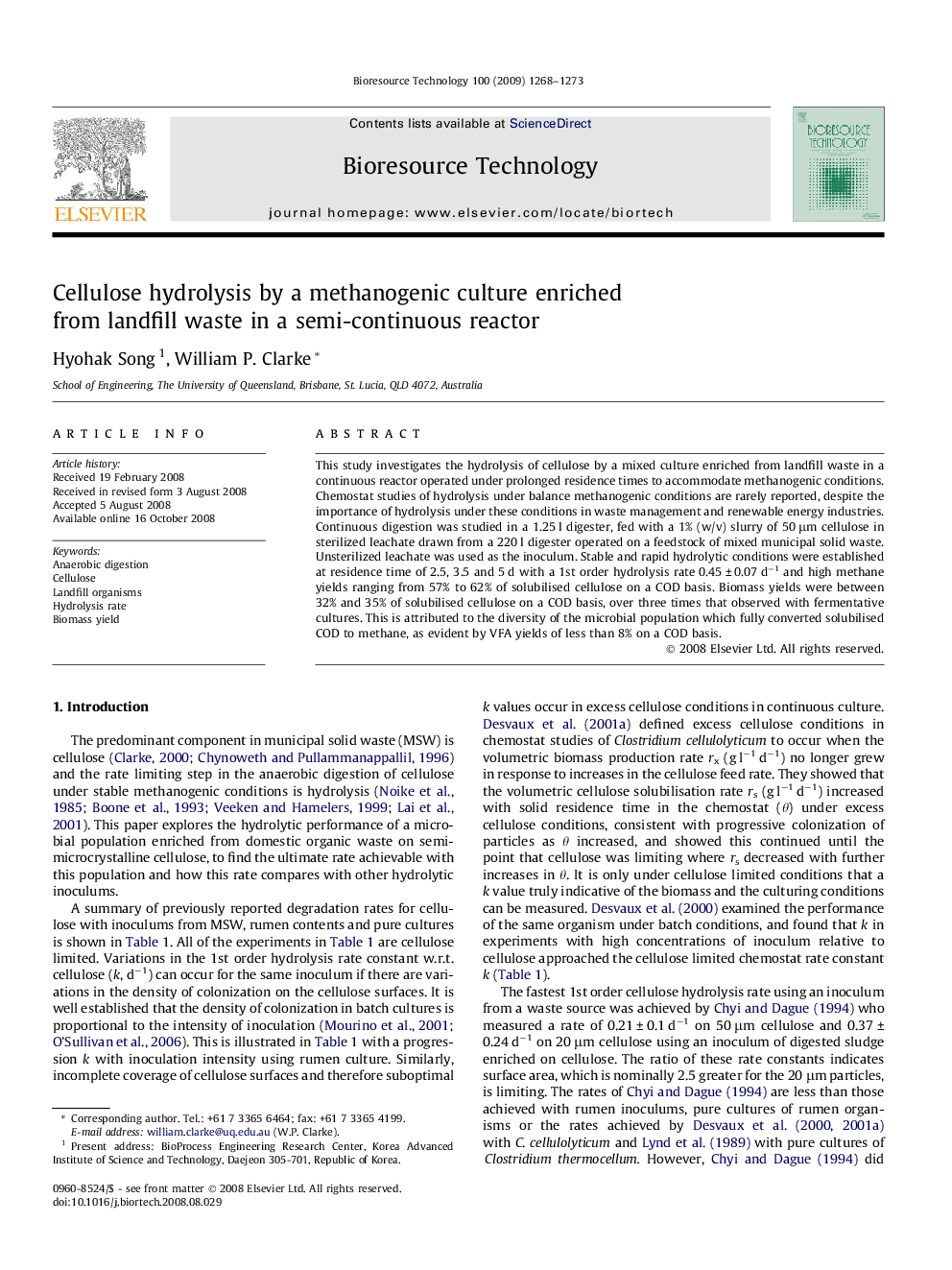 Cellulose hydrolysis by a methanogenic culture enriched from landfill waste in a semi-continuous reactor