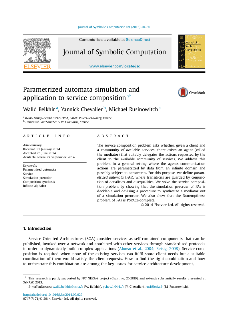 Parametrized automata simulation and application to service composition