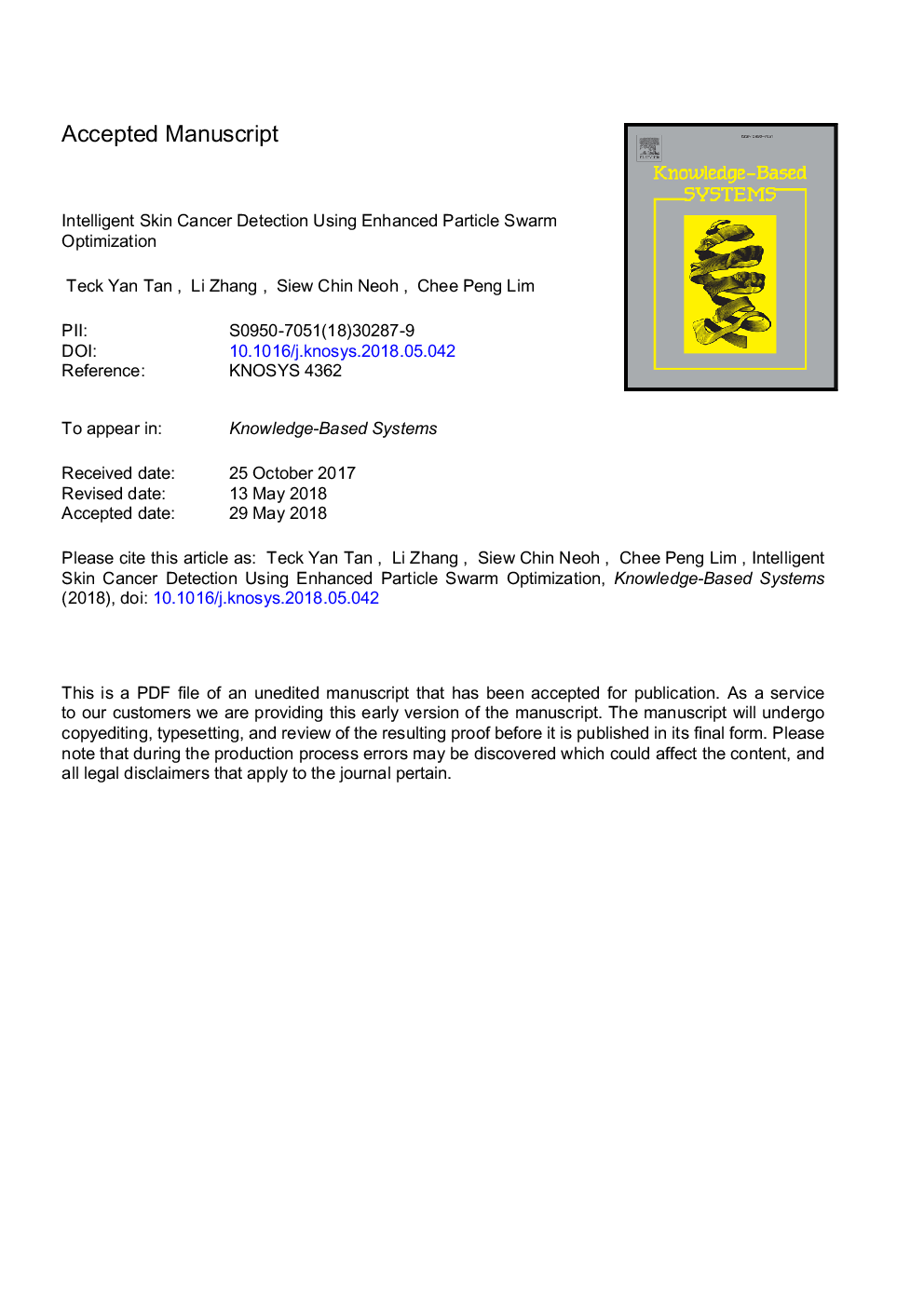 Intelligent skin cancer detection using enhanced particle swarm optimization