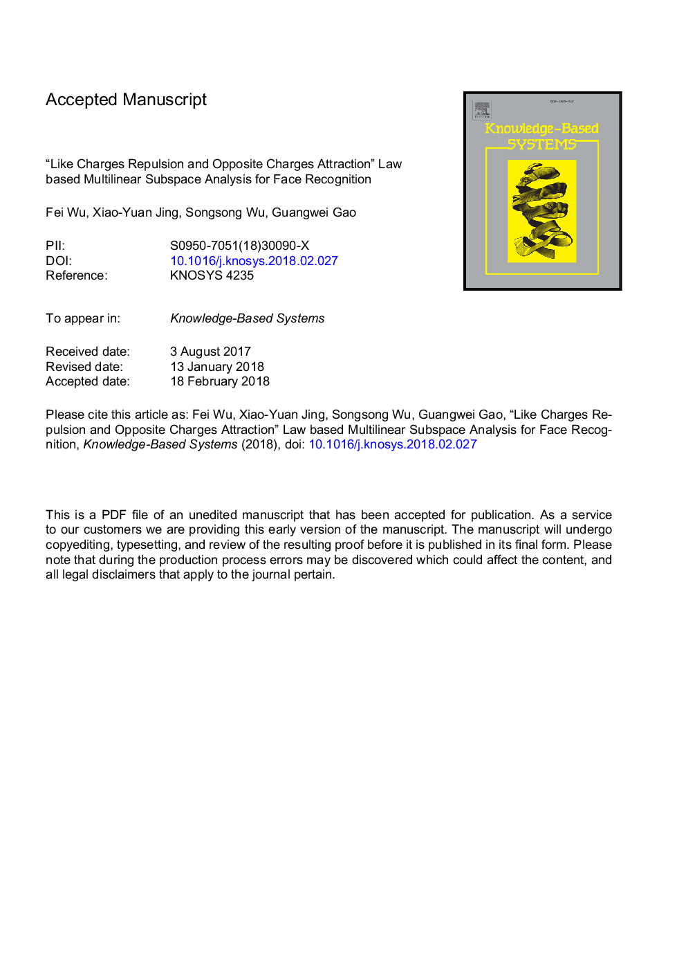 عکس صفحه اول مقاله: “Like charges repulsion and opposite charges attraction” law based multilinear subspace analysis for face recognition “Like charges repulsion and opposite charges attraction” law based multilinear subspace analysis for face recognition