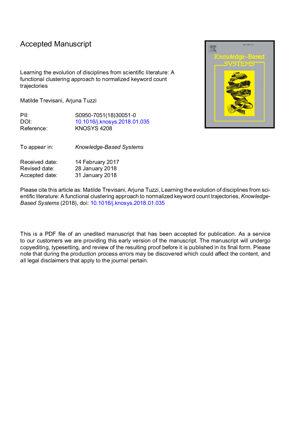 Learning the evolution of disciplines from scientific literature: A functional clustering approach to normalized keyword count trajectories