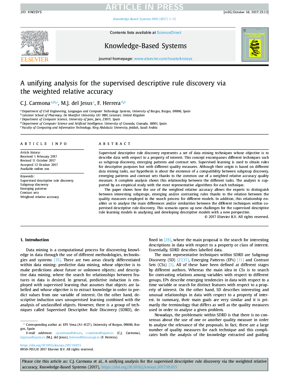 A unifying analysis for the supervised descriptive rule discovery via the weighted relative accuracy