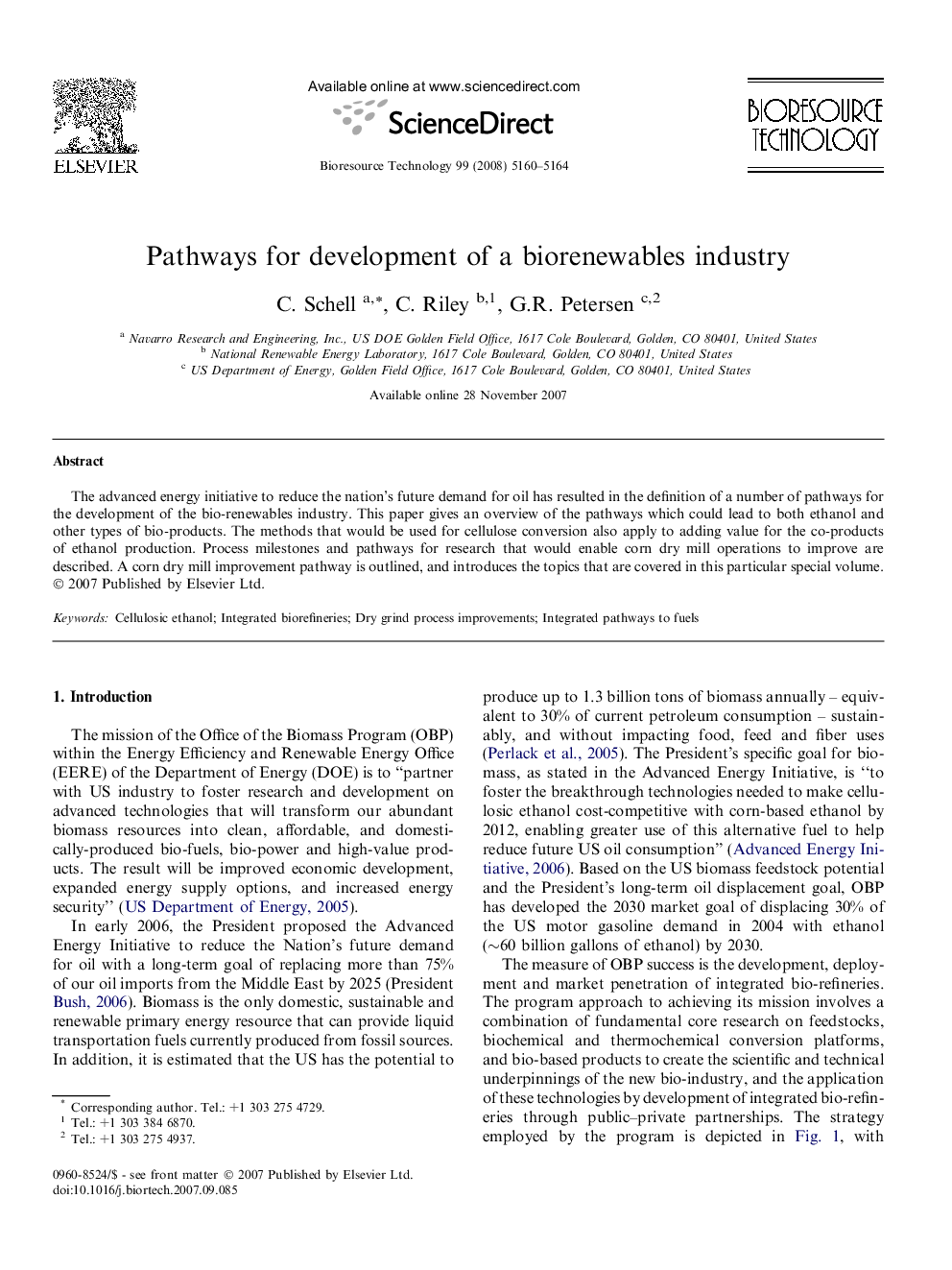 Pathways for development of a biorenewables industry