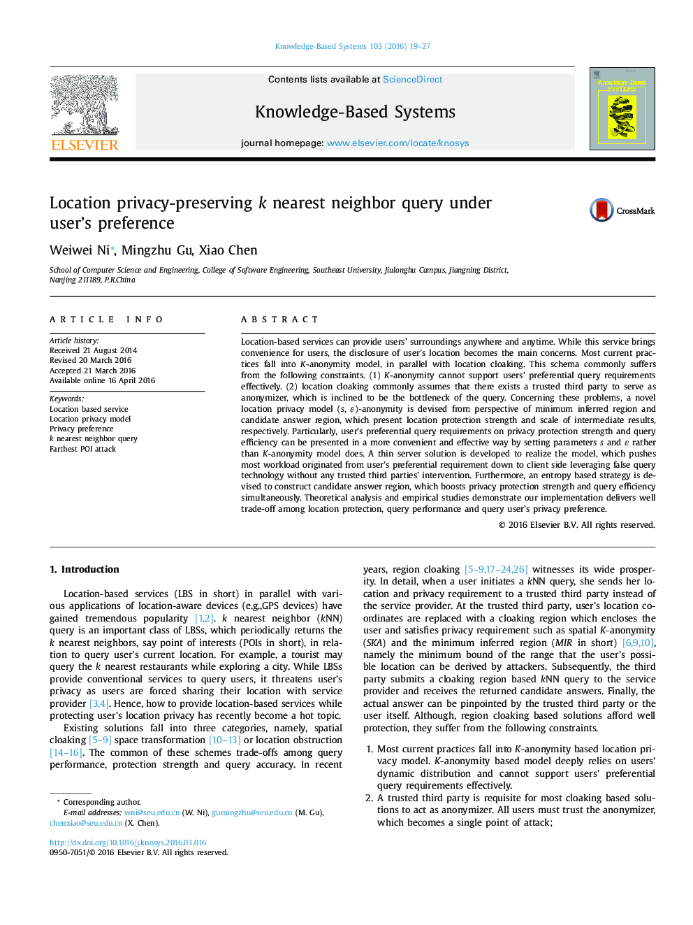 Location privacy-preserving k nearest neighbor query under user's preference