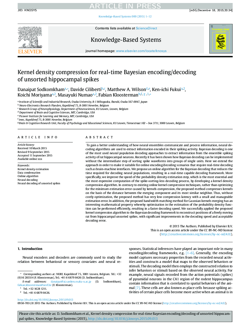 Kernel density compression for real-time Bayesian encoding/decoding of unsorted hippocampal spikes