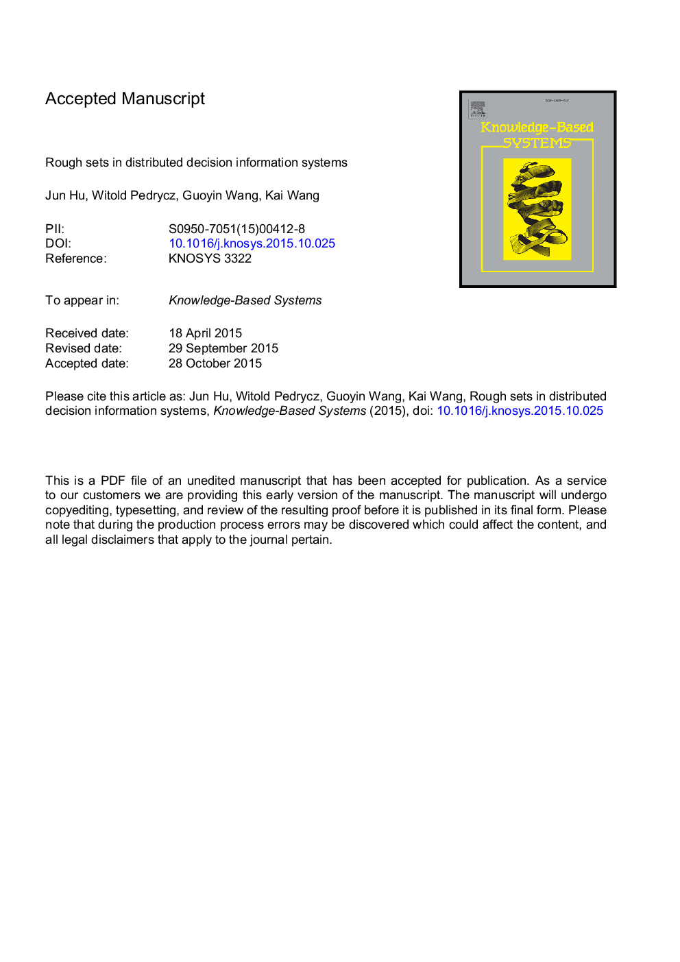 Rough sets in distributed decision information systems